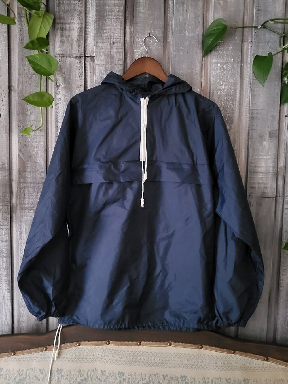 Vintage 80s Navy Blue Half-Zip Anorak Windbreaker Jacket M
